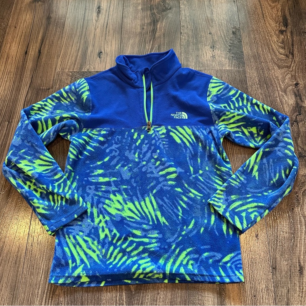 GUC Youth Kid's North Face Fleece 1/4 Zip Pullover Green Blue, Size: L 14/ 16